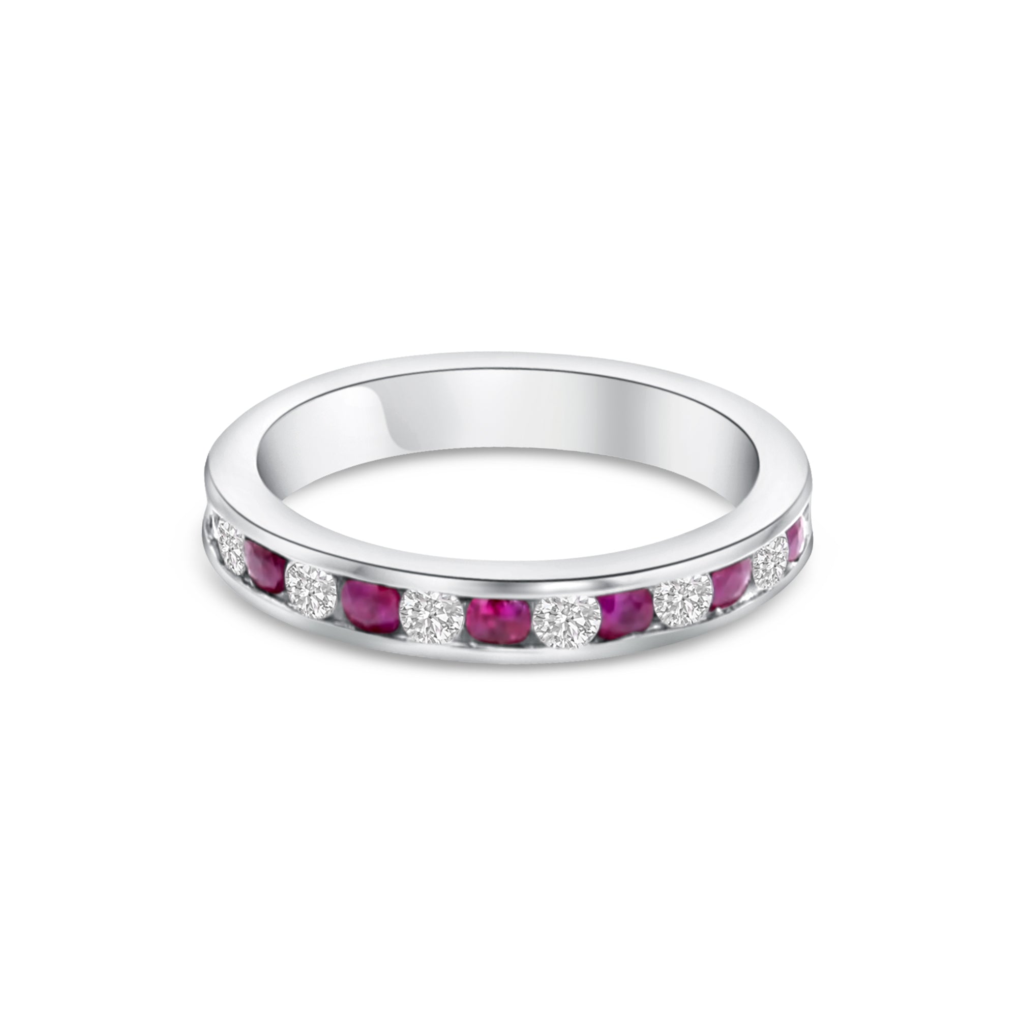 Alliance de mariage Eternity en or blanc 14 carats avec diamants et rubis, 1,00 ct