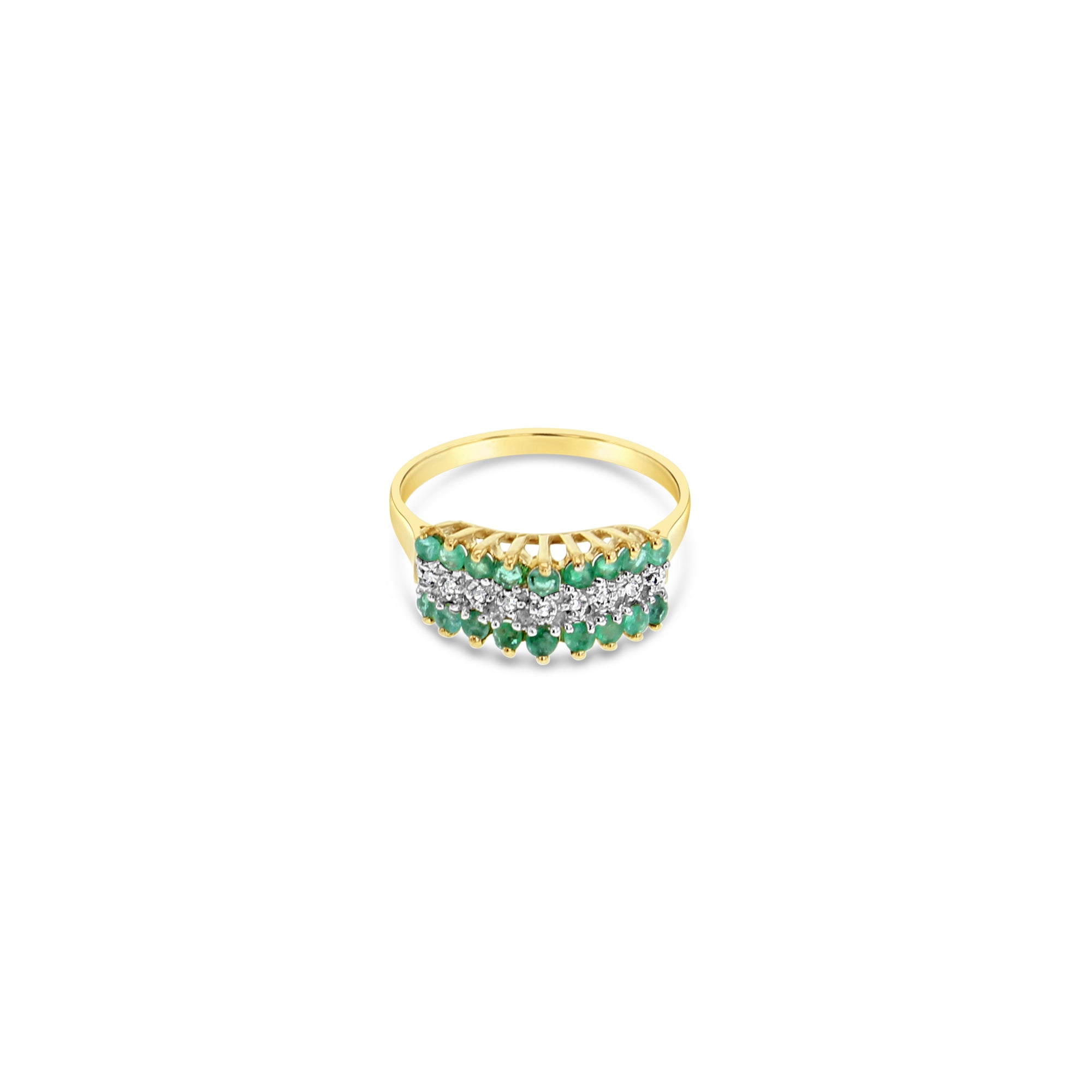 Emerald & Diamond Cocktail Ring 10k Yellow Gold