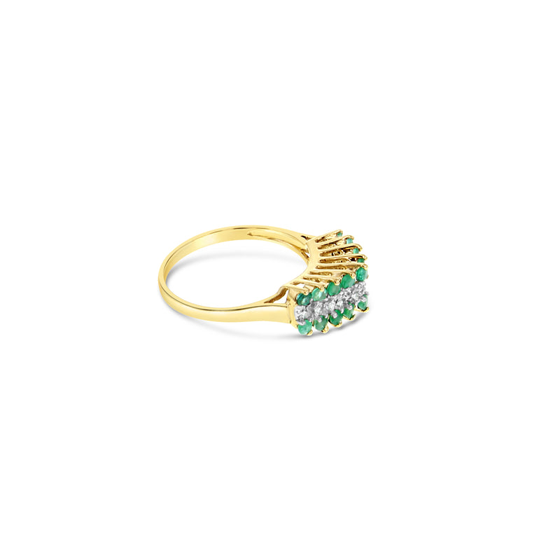 Emerald & Diamond Cocktail Ring 10k Yellow Gold