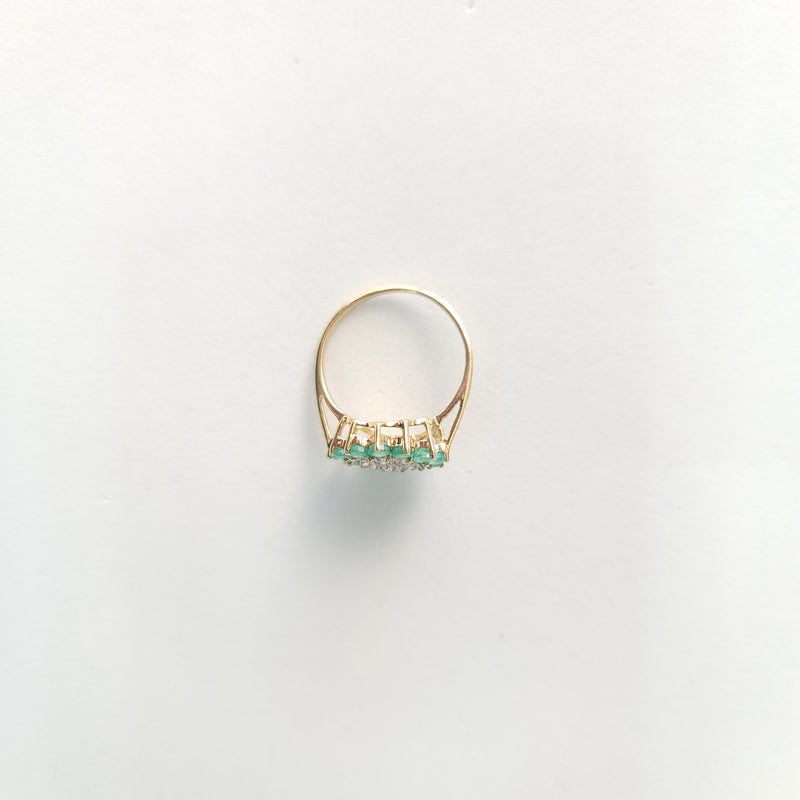 Emerald & Diamond Sunburst Ring 1.00cttw 14k Yellow Gold