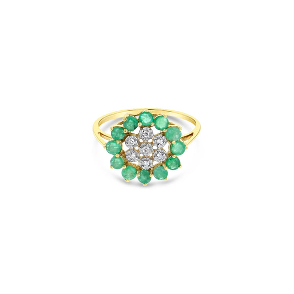 Emerald & Diamond Sunburst Ring 1.00cttw 14k Yellow Gold