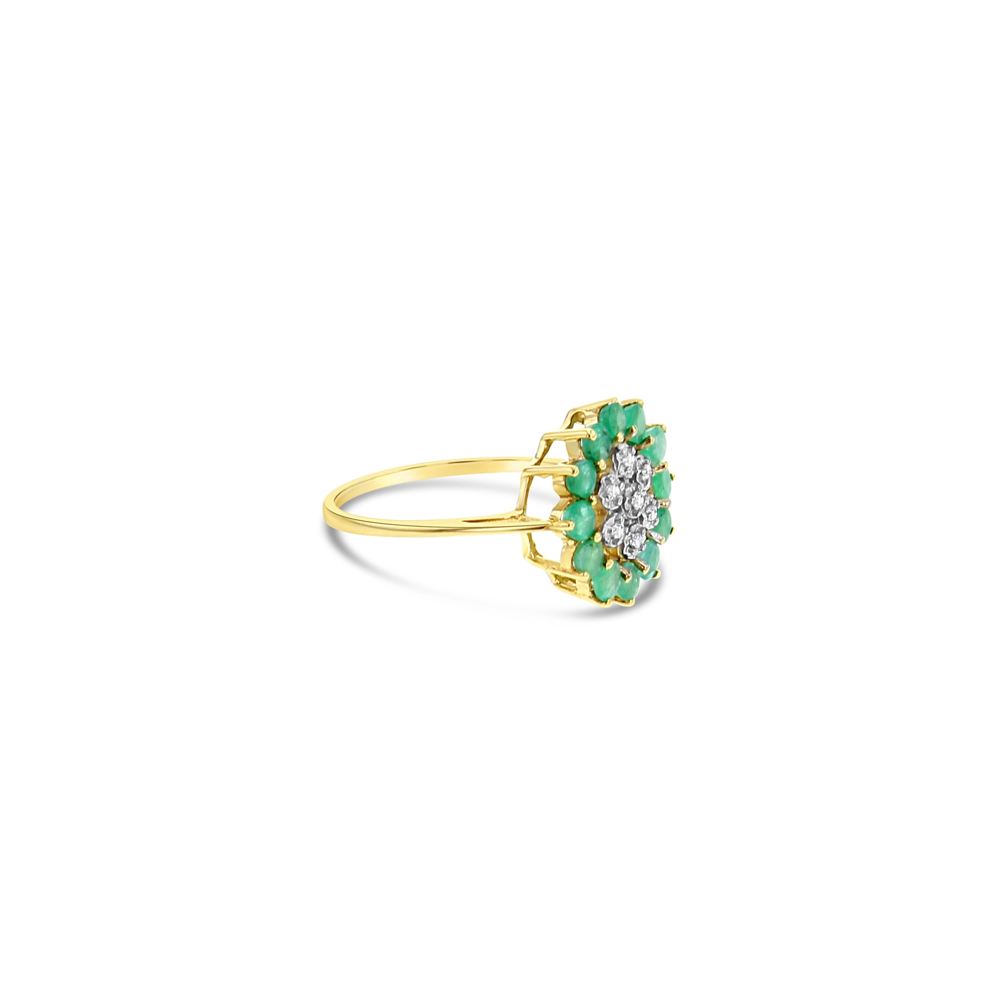 Emerald & Diamond Sunburst Ring 1.00cttw 14k Yellow Gold