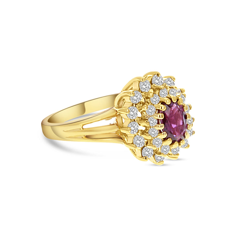 Ruby Diamond Halo Engagement Ring 1.25cttw 14k Yellow Gold