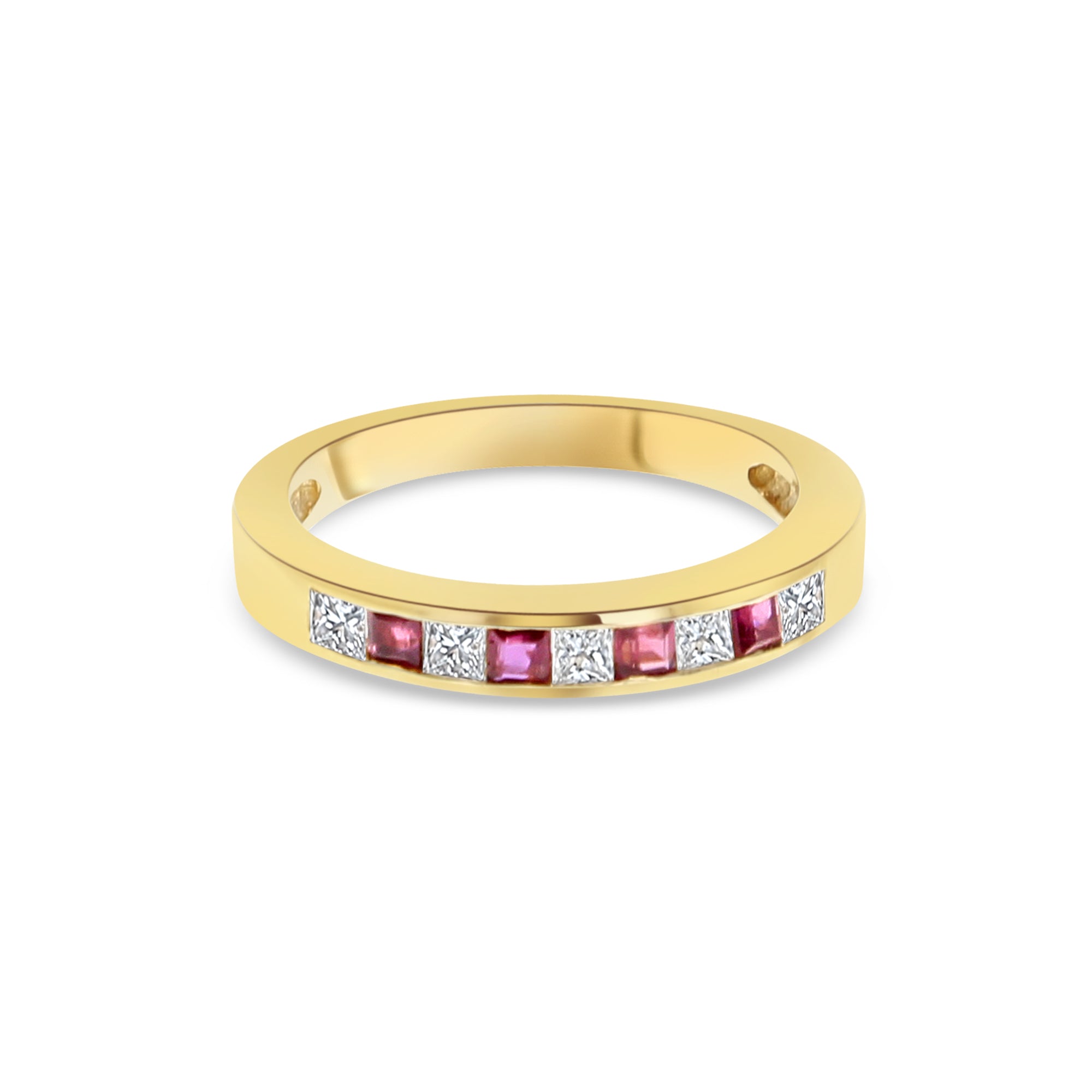 Alliance en or jaune 14 carats avec diamants et rubis de 0,50 ct