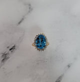 Blue Topaz Diamond Halo Engagement Ring 7.42cttw 14k Yellow Gold - Queen of Gemz