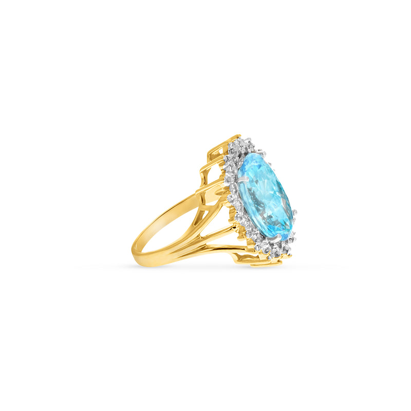 Blue Topaz Diamond Halo Engagement Ring 7.42cttw 14k Yellow Gold