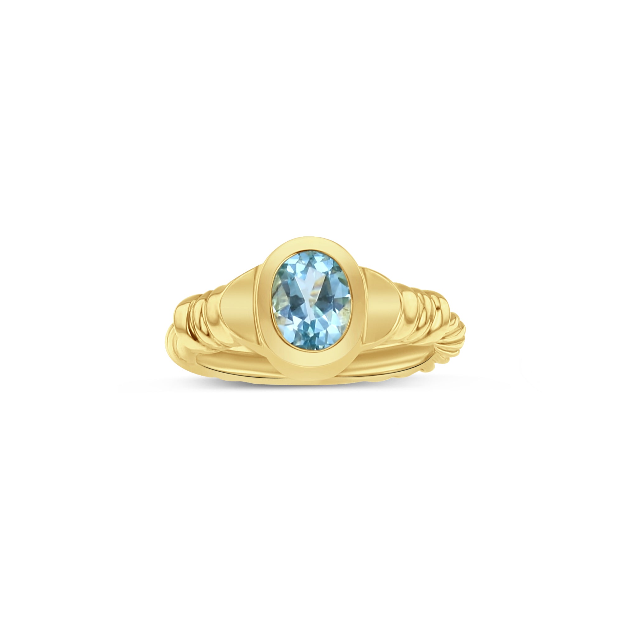 Oval Blue Topaz Solitaire Ring 14k Yellow Gold