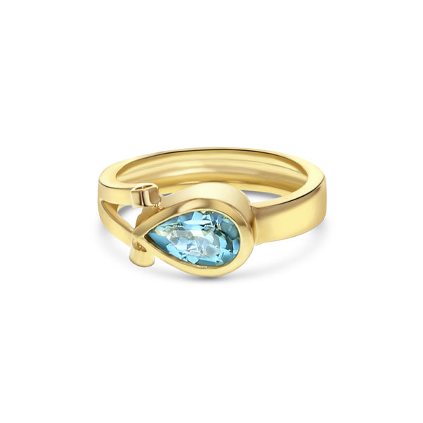 Pear Shaped Blue Topaz Ring 14k Yellow Gold