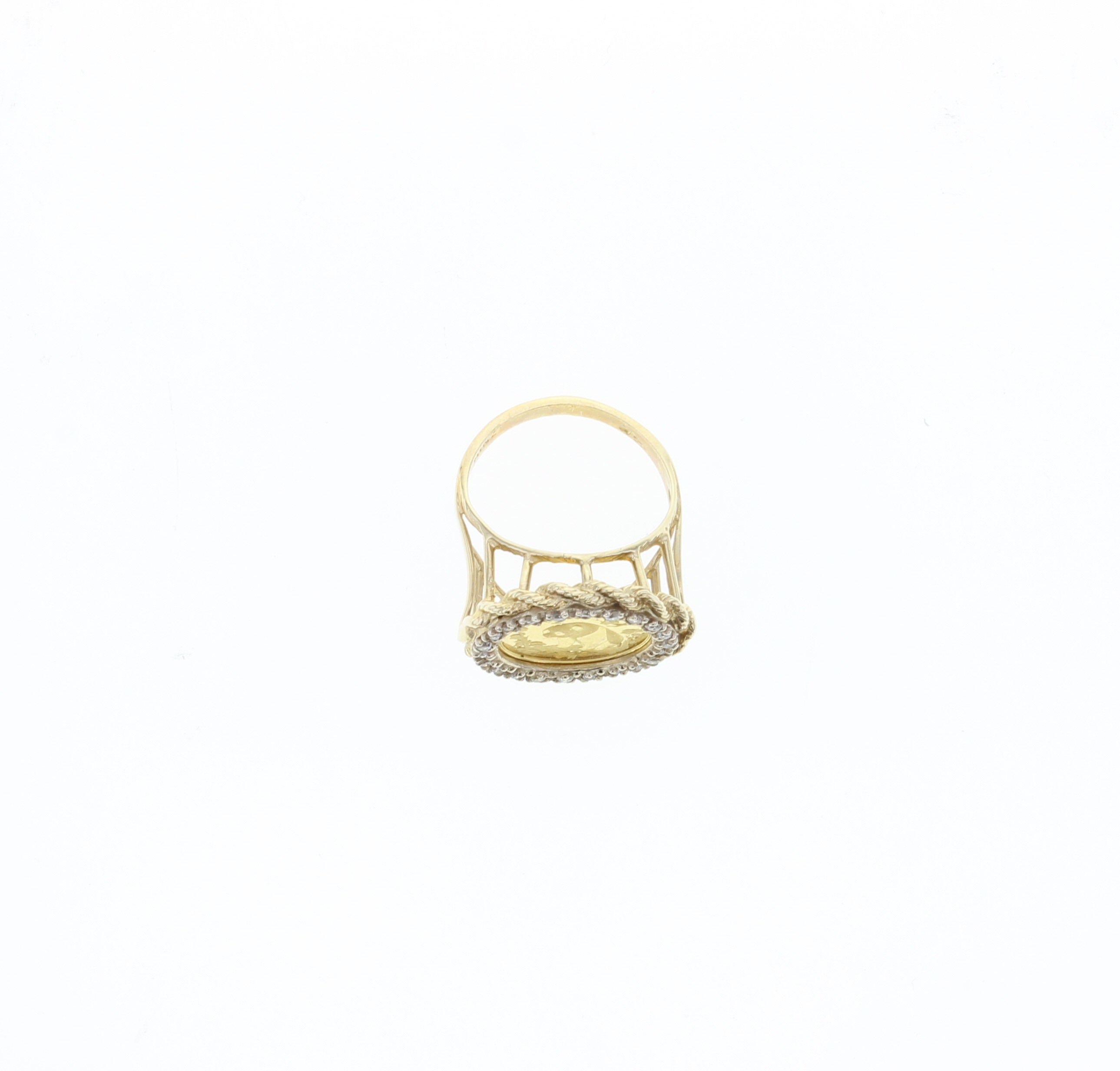 Panda .999 Gold Diamond Halo Ring w/ Rope Bezel 14k Yellow Gold