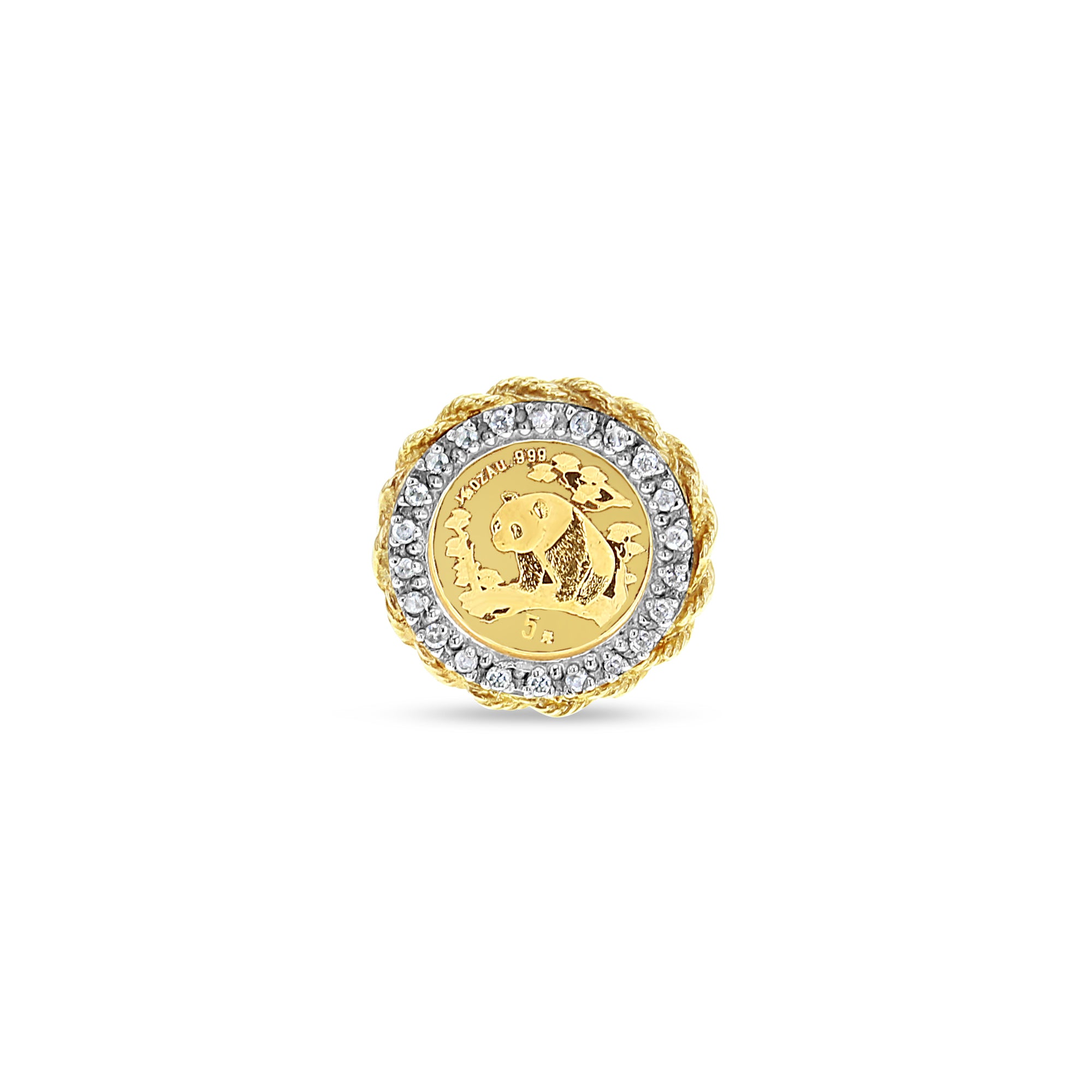 Panda .999 Gold Diamond Halo Ring w/ Rope Bezel 14k Yellow Gold