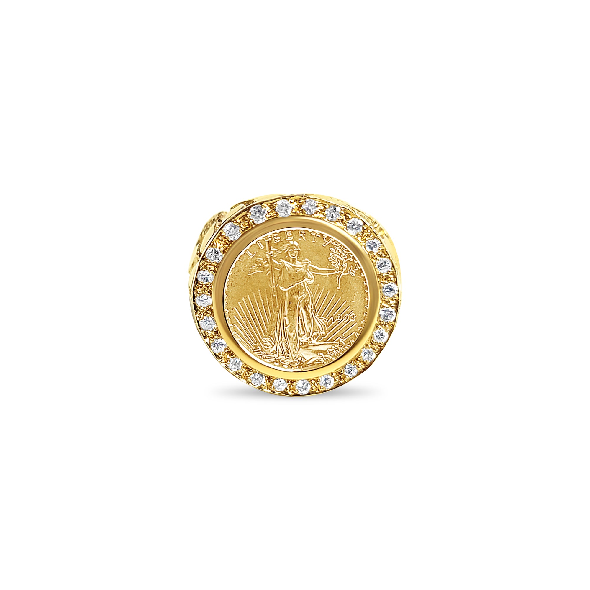 Lady Liberty Diamond Coin Ring with Nugget Band 22K 1/10OZ 5 Dollar US 14k Yellow Golld