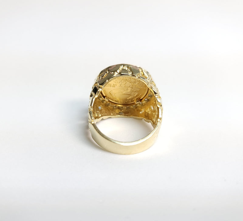 Lady Liberty Diamond Coin Ring with Nugget Band 22K 1/10OZ 5 Dollar US 14k Yellow Golld