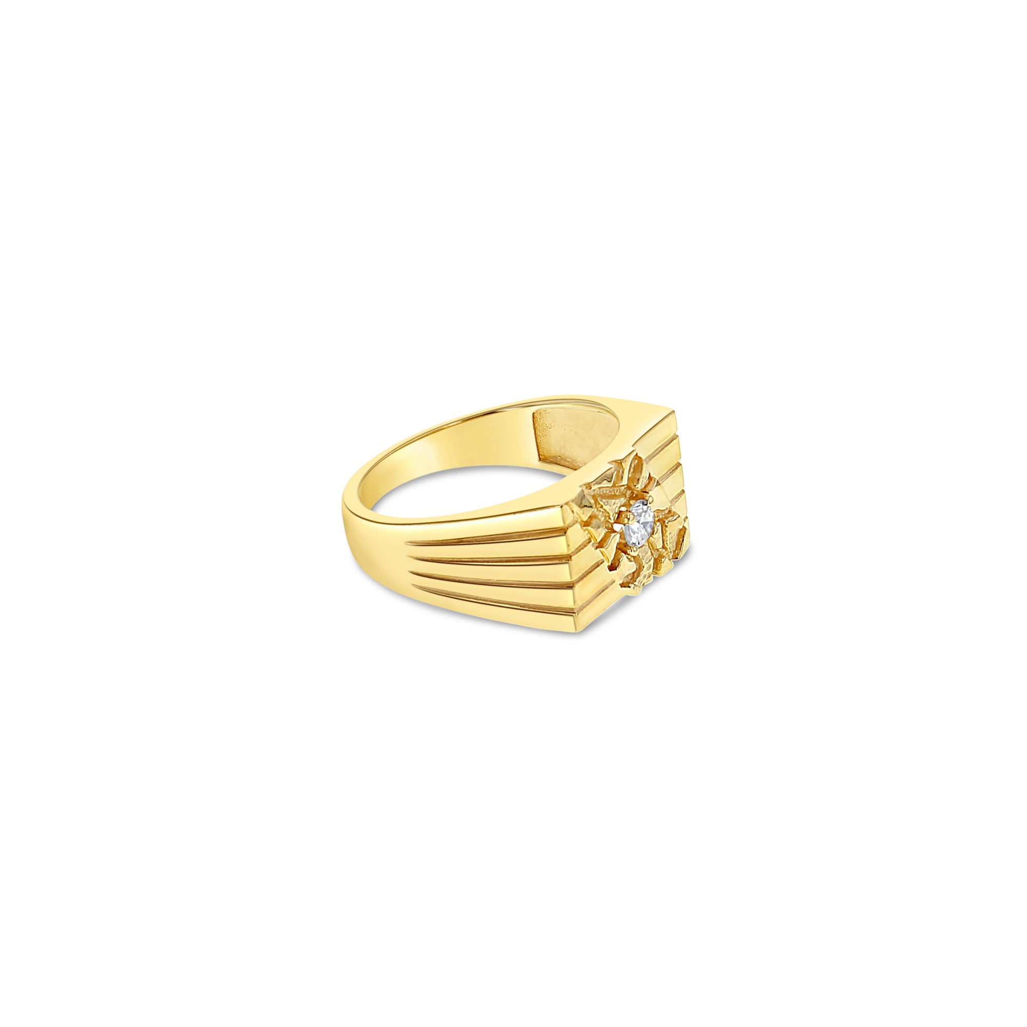 Mens Solitaire Diamond Ring with Nugget Design .20cttw 14k Yellow Gold