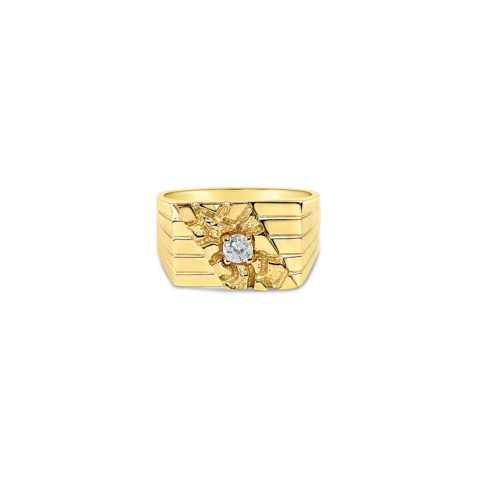 Mens Solitaire Diamond Ring with Nugget Design .20cttw 14k Yellow Gold