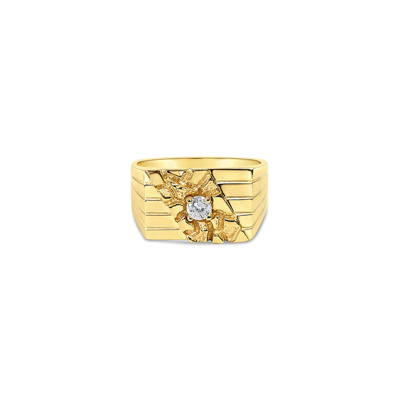 Mens Solitaire Diamond Ring with Nugget Design .20cttw 14k Yellow Gold