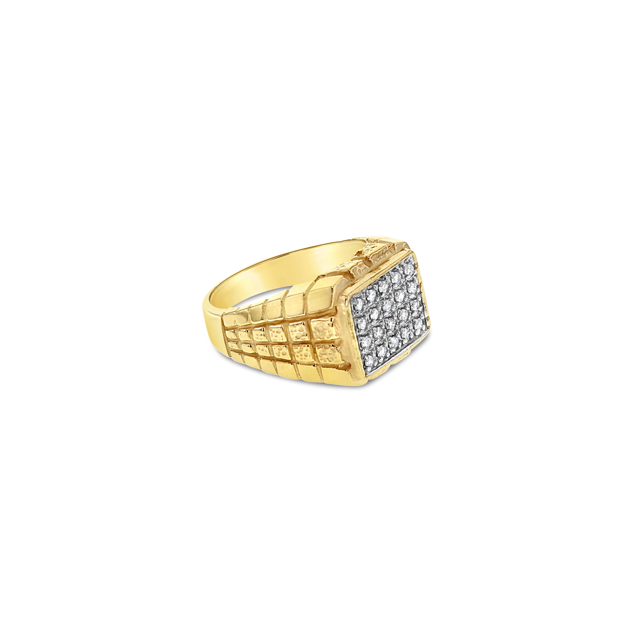 Diamond Cluster Ring with Brick Patterned Band 1.00cttw 14k Yellow Gold