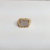 Diamond Cluster Ring with Brick Patterned Band 1.00cttw 14k Yellow Gold