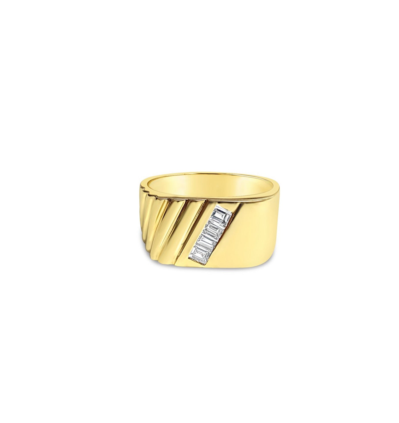 Diagonal Baguette Diamond Row Mens Wedding Band .33cttw 14k Yellow Gold