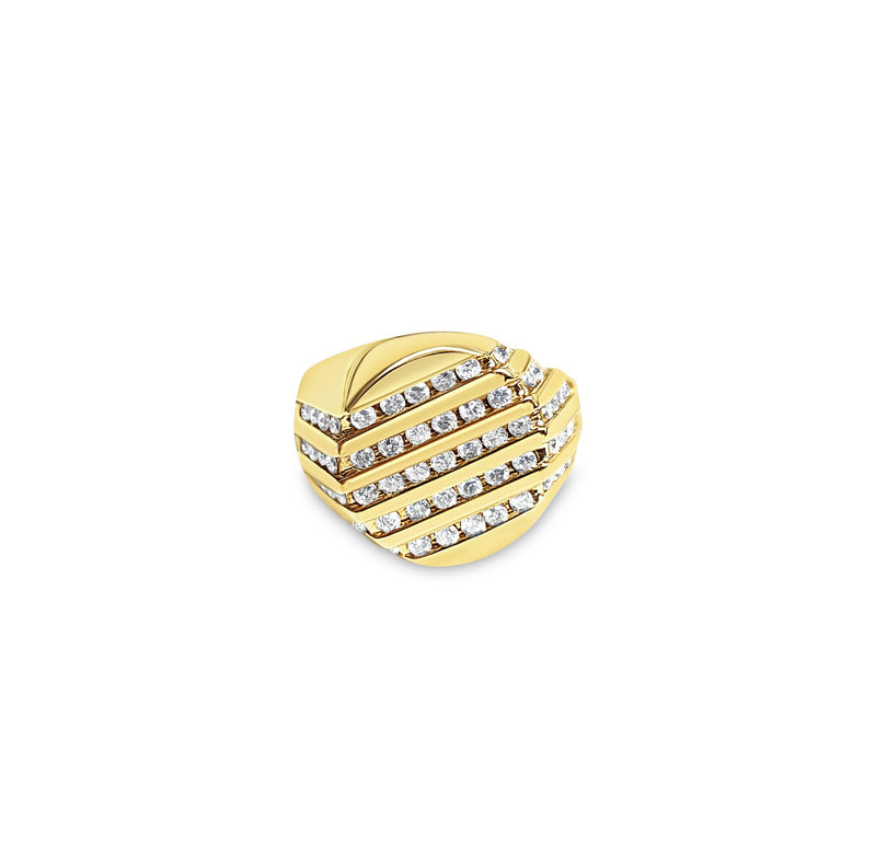 Five Row Diamond Diagonal Mens Band 1.03cttw 14k Yellow Gold