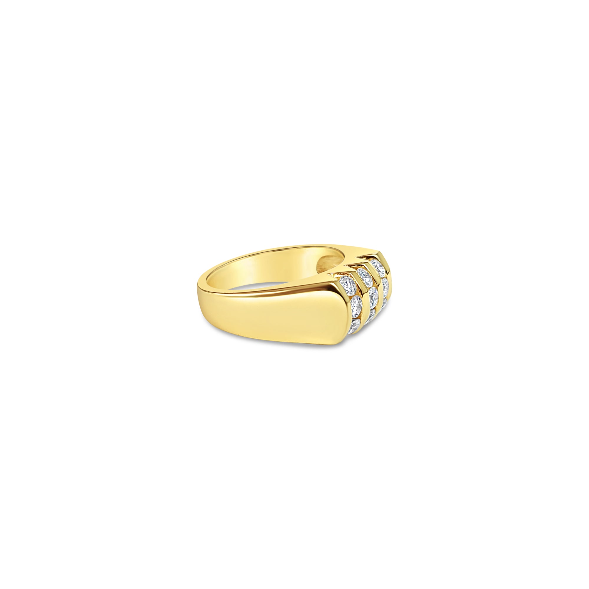 Curved Nine Stone Mens Diamond Ring 1.00cttw 14k Yellow Gold