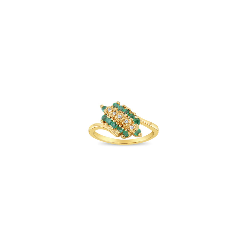 Emerald & Diamond Diagonal Row Ring .50cttw 14k Yellow Gold