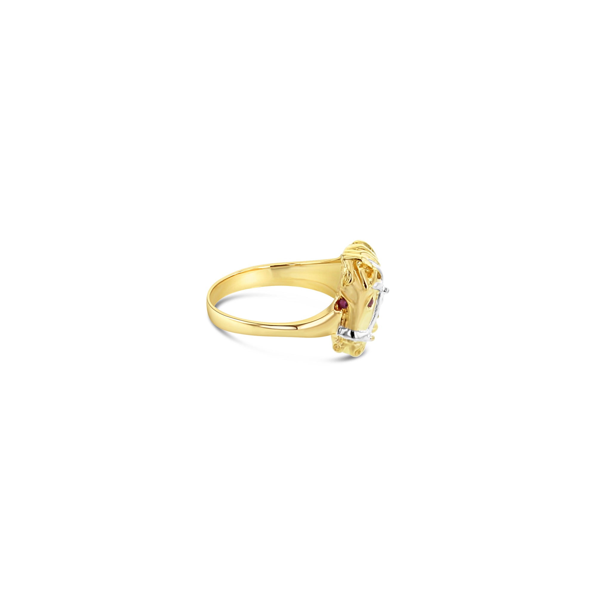 Ruby & Diamond Accented Horsehead Matte Ring 14k Yellow Gold