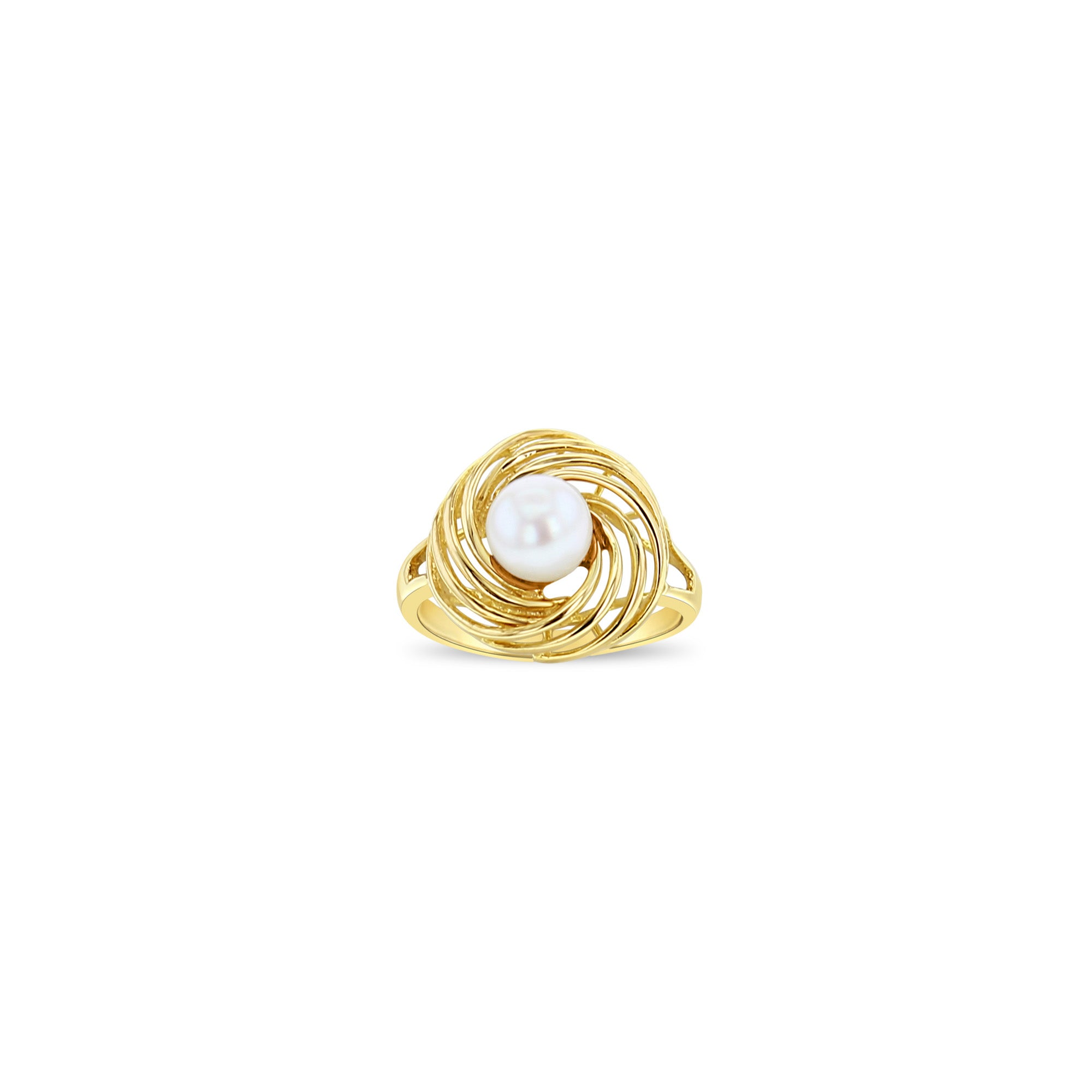 Solitaire Pearl Ring with Swirl Gold Design 14k Yellow Gold