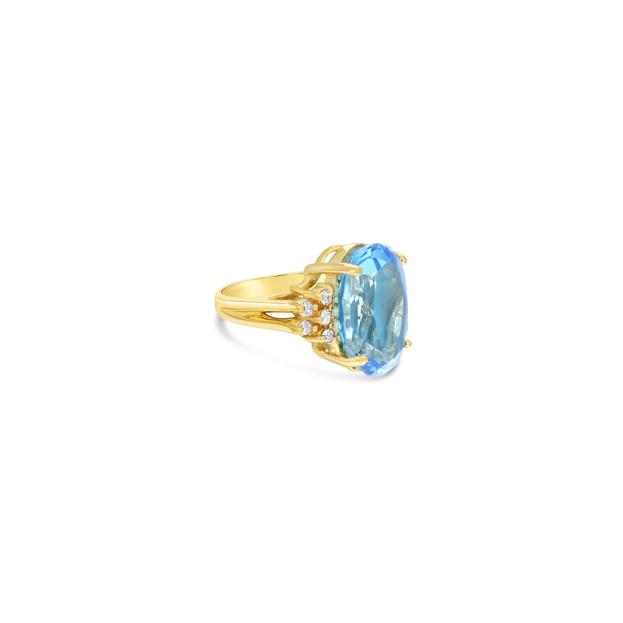 11 Carat Blue Topaz Diamond Cocktail Ring