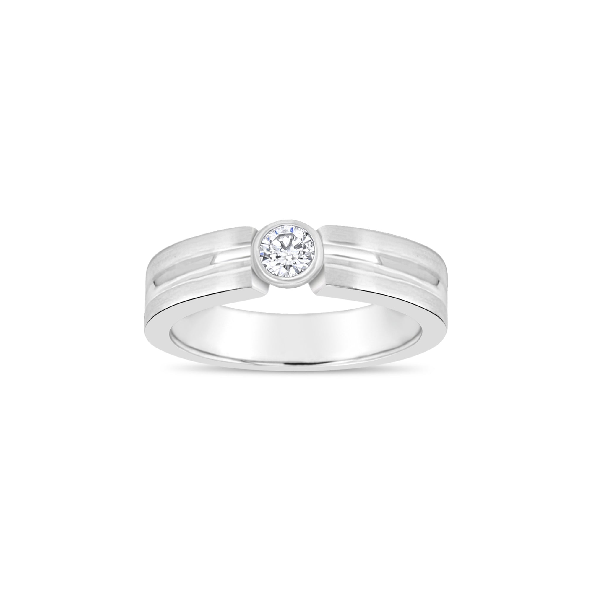 Alianza de boda con diamante solitario de 0,38 ct en oro blanco de 14 k