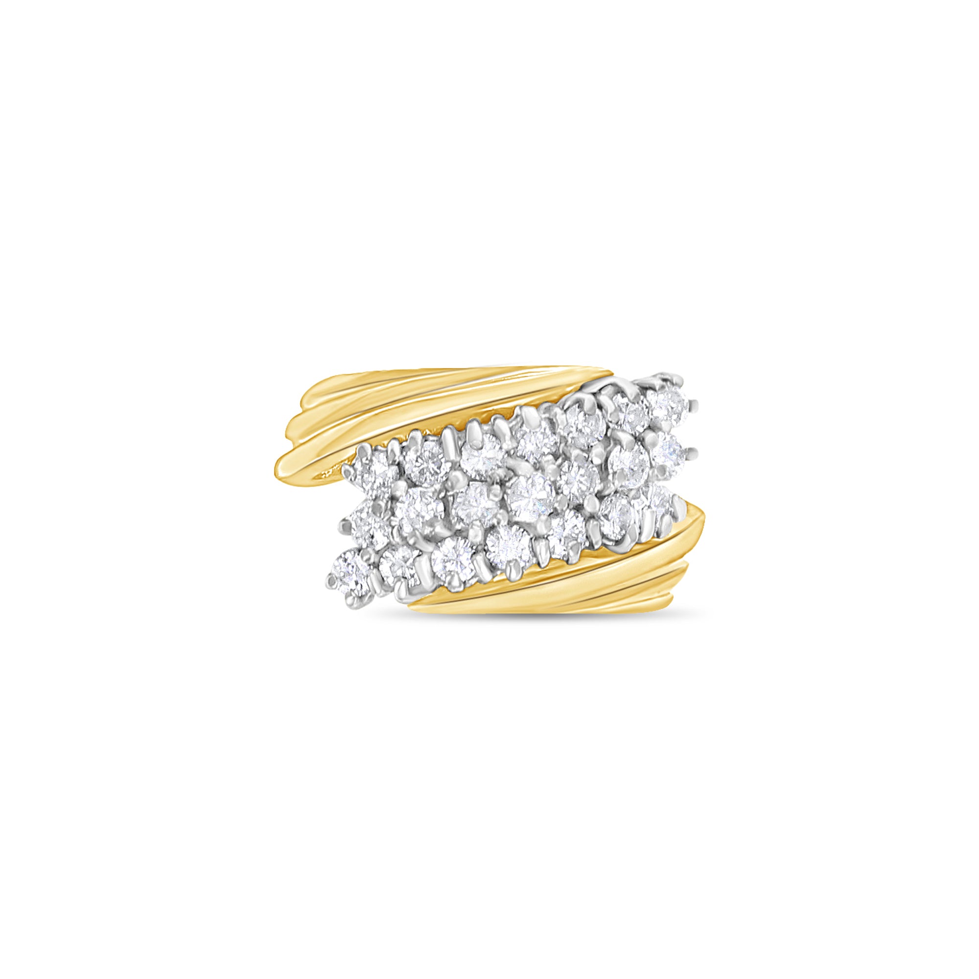 Diagonal Three Row Cocktail Diamond Ring 1.50cttw 14k Yellow Gold