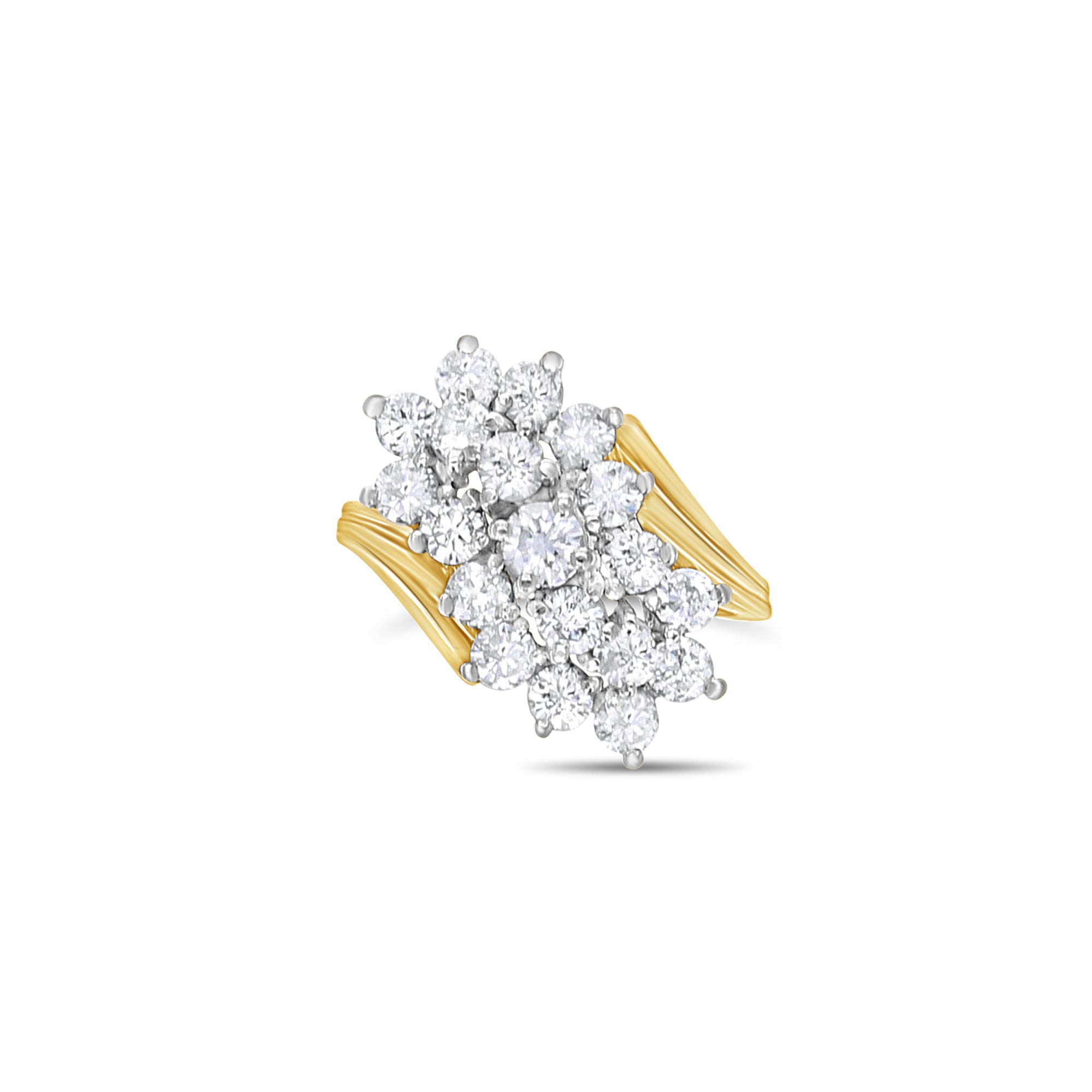 2 Carat Three Row Diagonal Diamond Cluster Ring