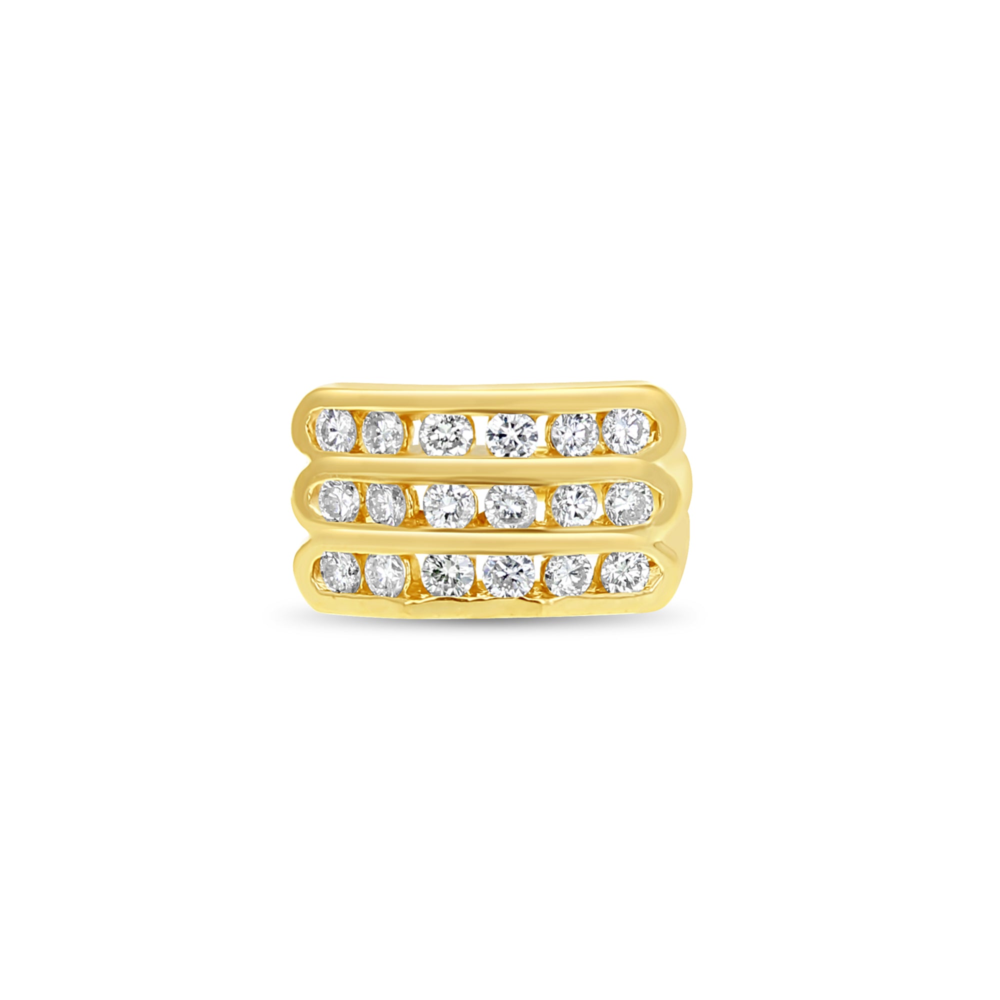 Anillo de oro amarillo de 14 k con tres filas de diamantes de 1,00 ct