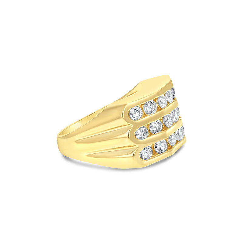 Three Row Diamond Cluster Ring 1.00cttw 14k Yellow Gold