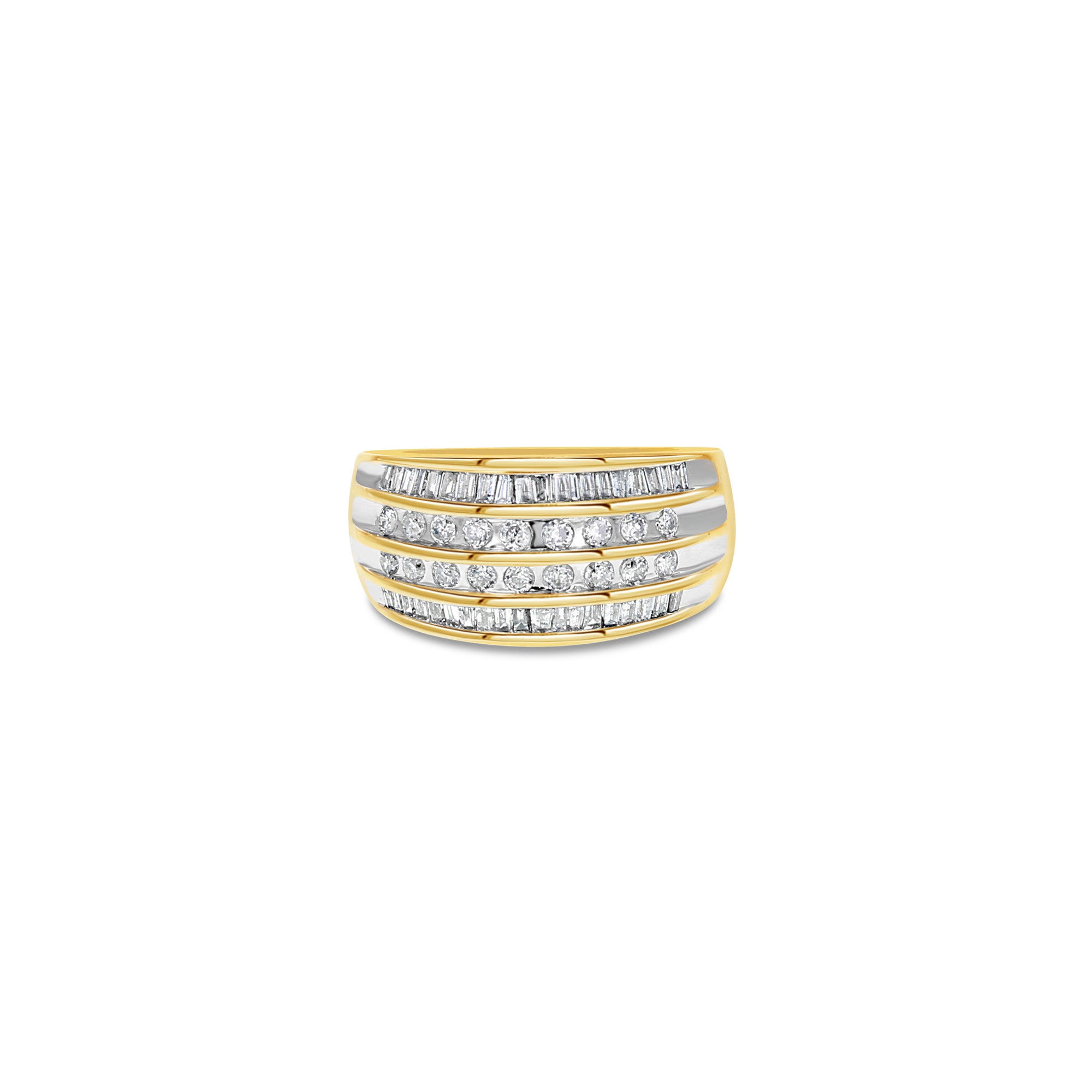 Round & Baugette Diamond cocktail ring 1.00cttw 10k Yellow Gold