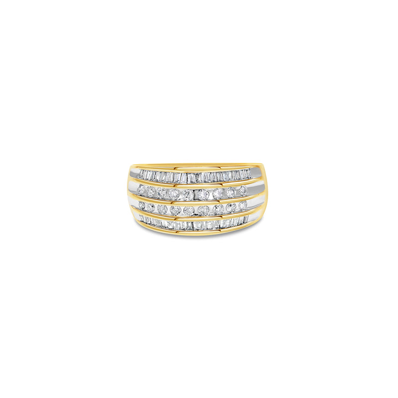 Round & Baugette Diamond cocktail ring 1.00cttw 10k Yellow Gold