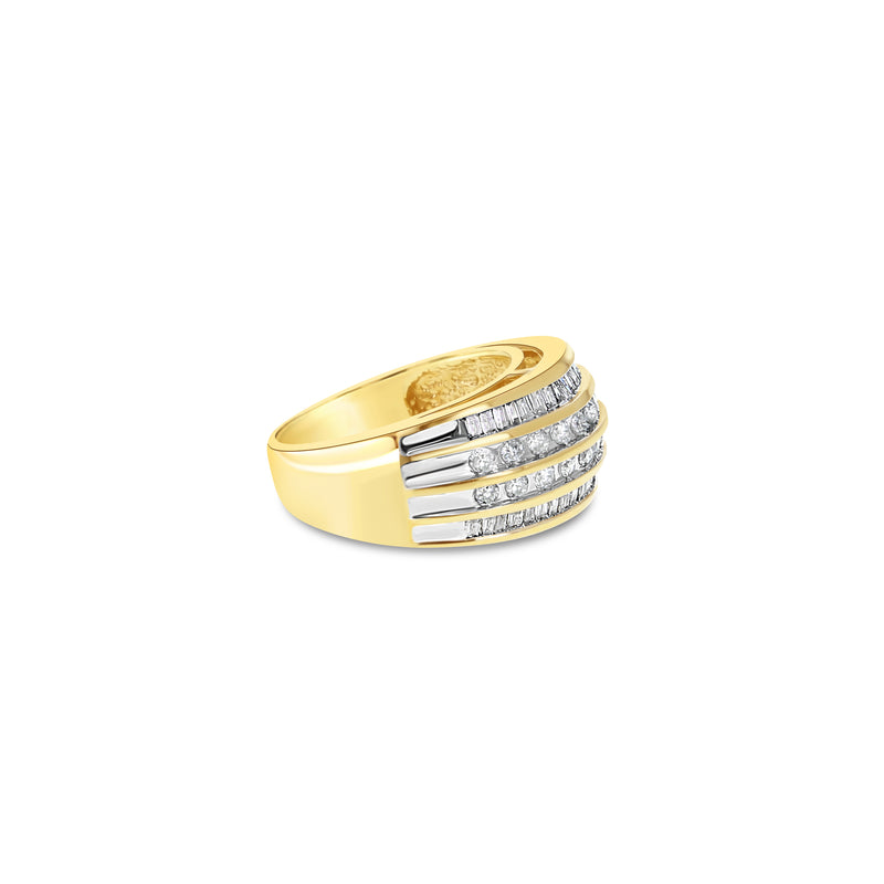 Round & Baugette Diamond cocktail ring 1.00cttw 10k Yellow Gold