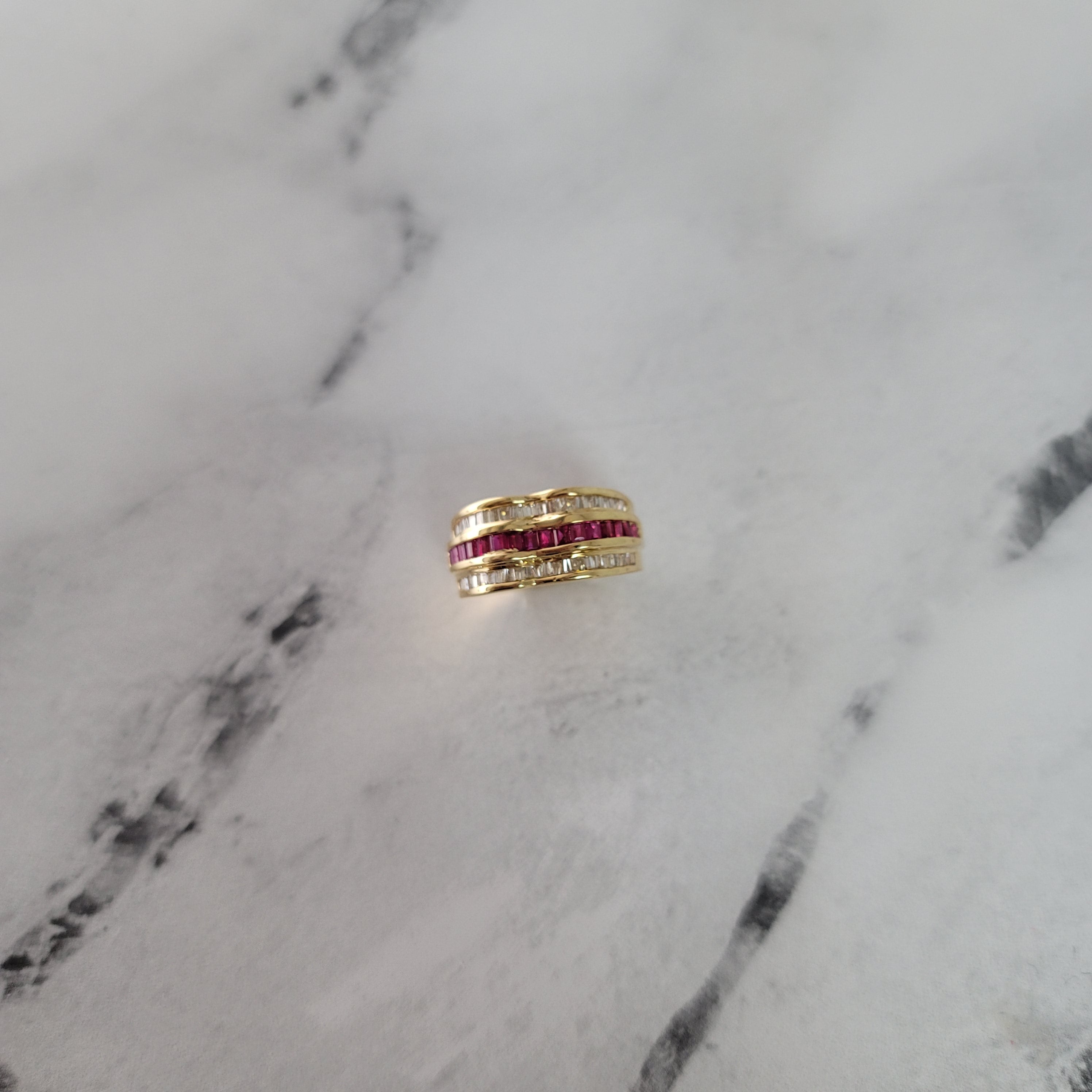 Ruby & Diamond Baguette Cocktail Ring 2.00cttw 14k Yellow Gold