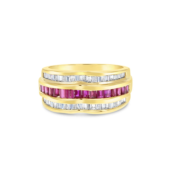 Ruby & Diamond Baguette Cocktail Ring 2.00cttw 14k Yellow Gold