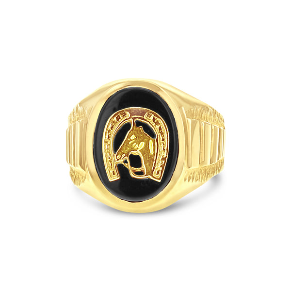 Black Onyx Horseshoe Horse Head Ring
