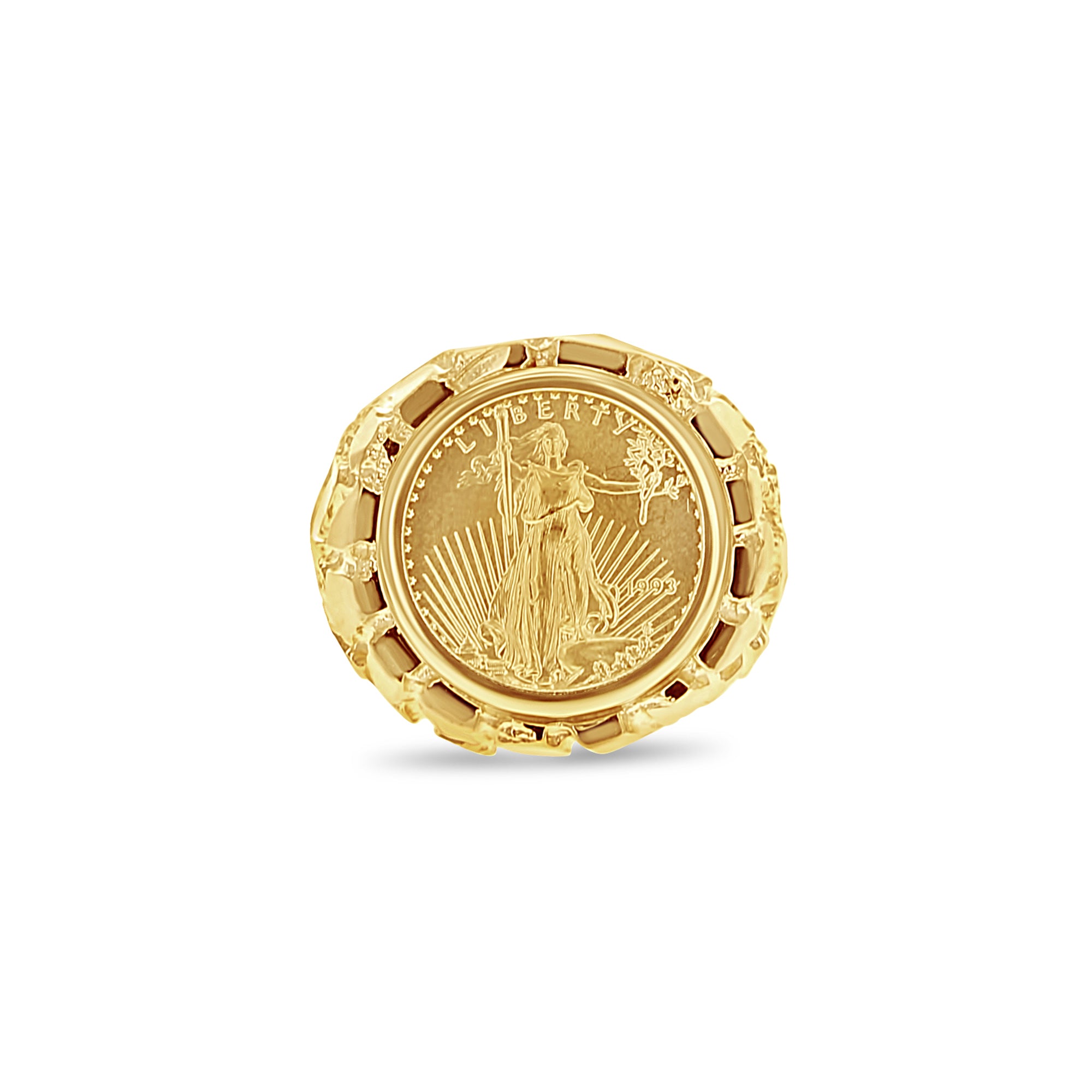 22K Fine Gold Ring 1/10OZ Lady Liberty Coin Nugget Ring 14k Yellow Gold - Queen of Gemz