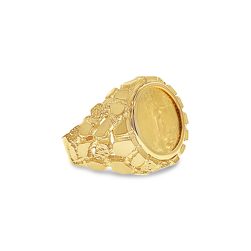 22K Fine Gold Ring 1/10OZ Lady Liberty Coin Nugget Ring 14k Yellow Gold - Queen of Gemz