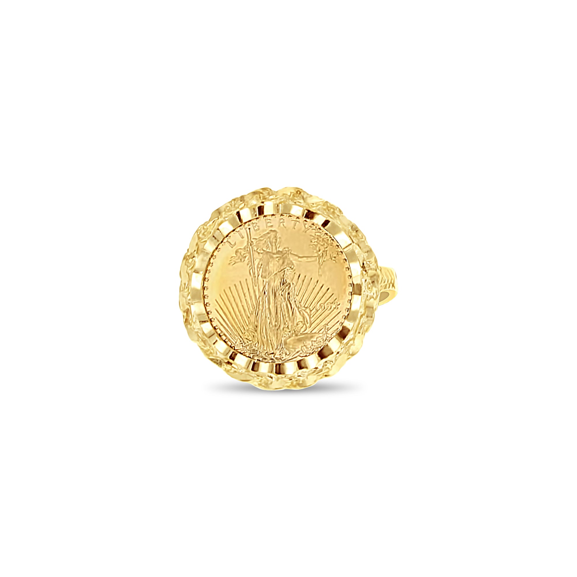 22K US Lady Liberty 1/10OZ Fine Gold Coin Ring with Nugget Bezel - Queen of Gemz