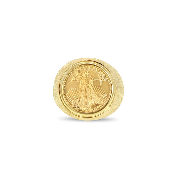 22K Fine Gold 1/10OZ Lady Liberty Ring with Bark Texture 14k Yellow Gold - Queen of Gemz