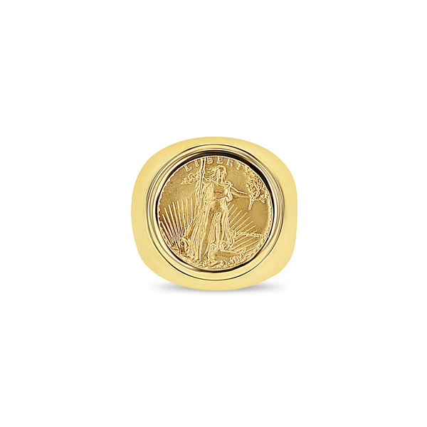 22K Fine Gold 1/10OZ Lady Liberty Polished Ring 14k Yellow Gold - Queen of Gemz