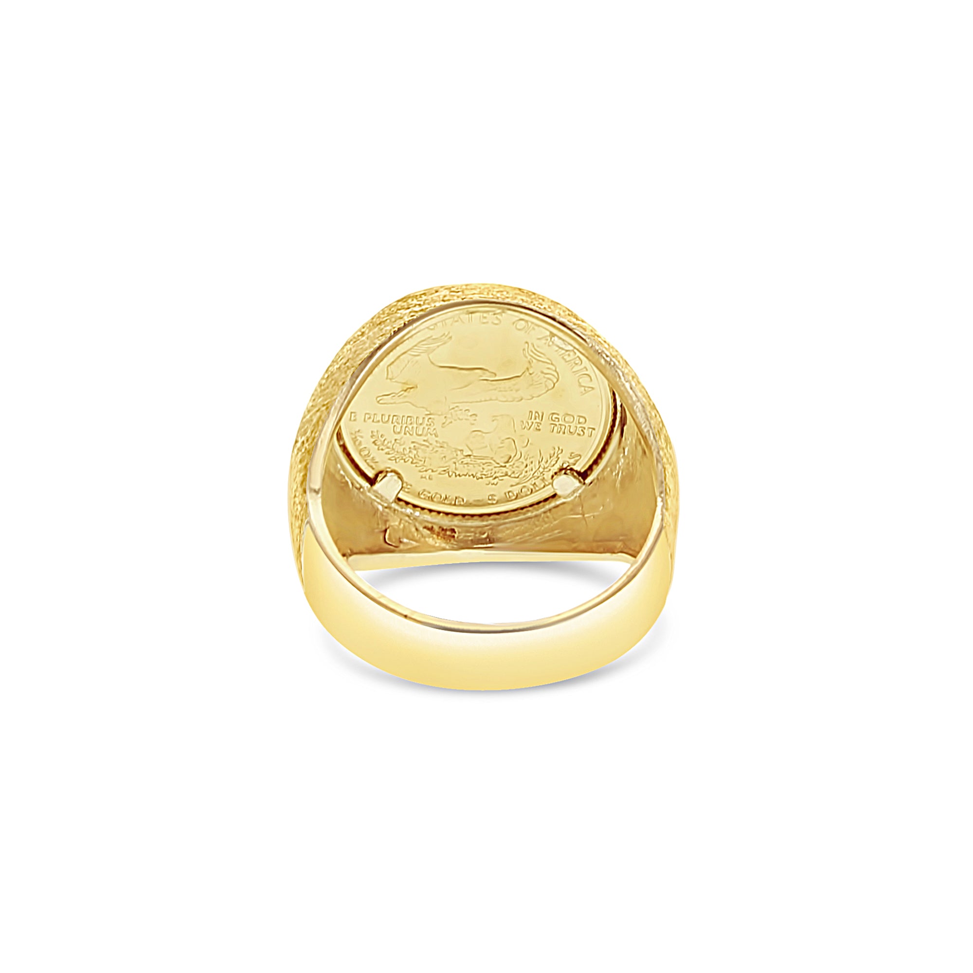 22K Fine Gold 1/10OZ Lady Liberty Ring with Bark Texture 14k Yellow Gold - Queen of Gemz