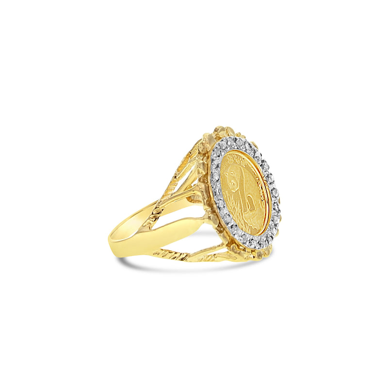 Panda Coin .999 Ring with Diamonds .25cttw & 14k Yellow Gold Nugget Bezel - Queen of Gemz