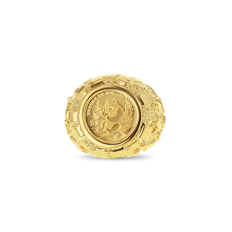 1991 Panda Coin .999 1/20OZ Fing Gold Ring with 14k Yellow Gold Nugget Bezel - Queen of Gemz