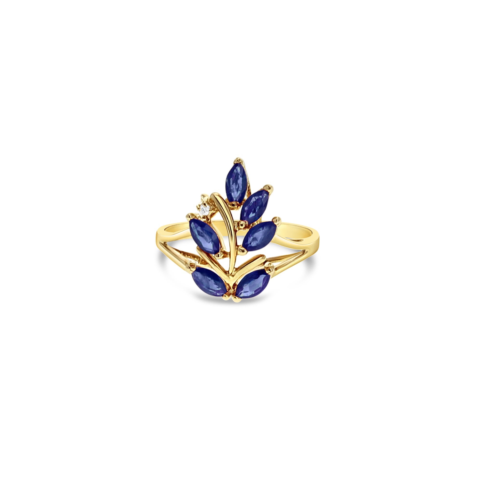 Marquise Sapphire Floral Cluster Ring 14k Yellow Gold