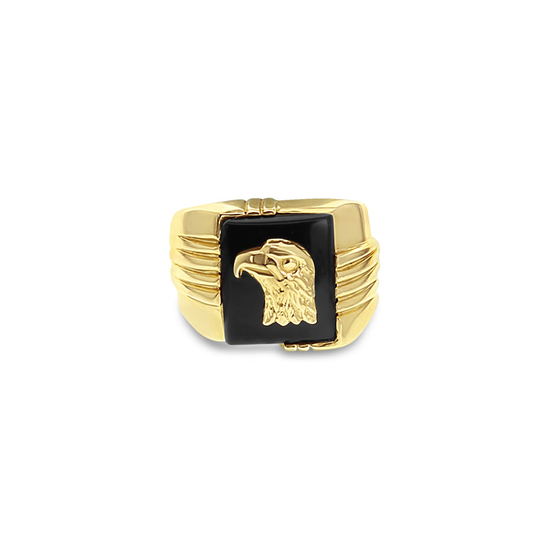 Eagle Head Onyx Gold Ring 14k Yellow Gold