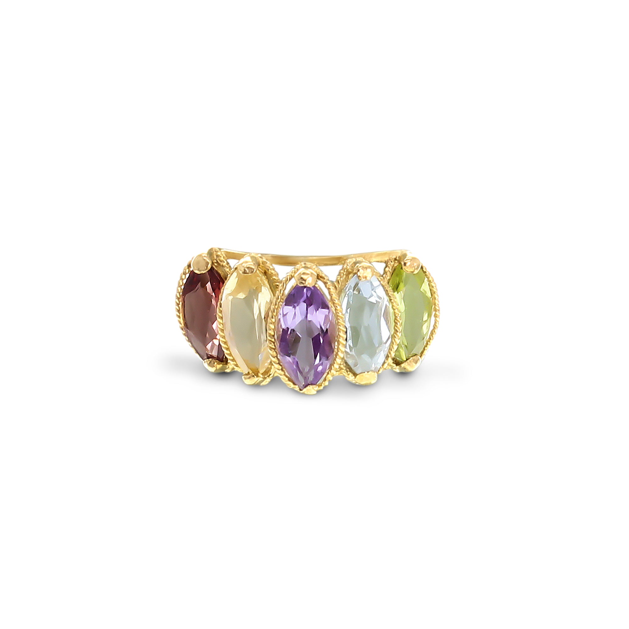 Garnet, Citrine, Amethyst, Aquamarine & Peridot Ring 14k Yellow Gold